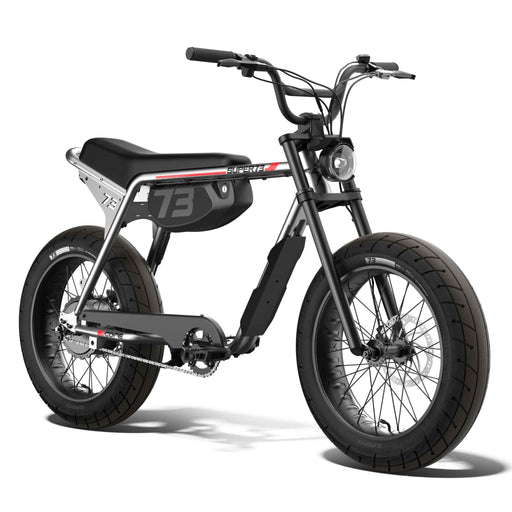 Front view of the SUPER73-ZX Core Legacy Series ebike in metallic aluminum @color_metallic aluminum